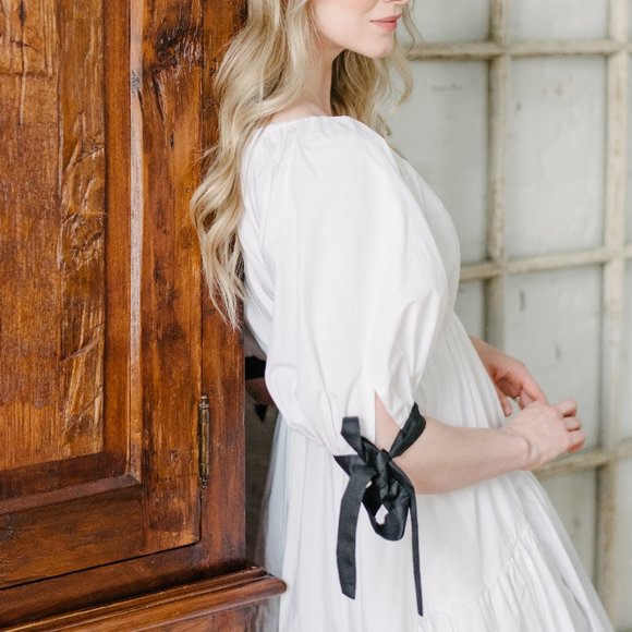 Eliza Faulkner White Puff Sleeve Cotton Dress - Size XS/ Small - Picture 12 of 12